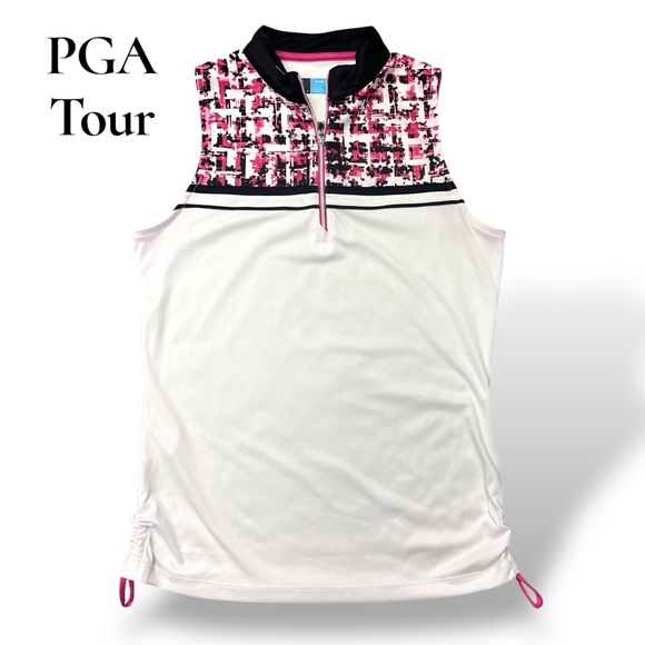 PGA Tour Tops - PGA Tour White and Black Sleeveless Graphic Tank Top
